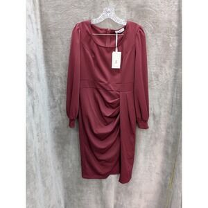 Women's Dress Medium Red Long Sleeve Sheath Dress‎ Classic Elegant Minimalist